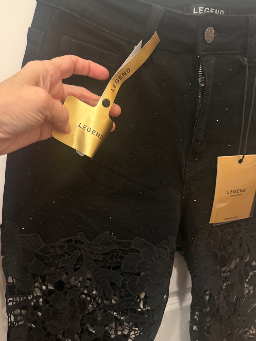 Black Lace Panel Jeans for Women - Picture 9 of 17